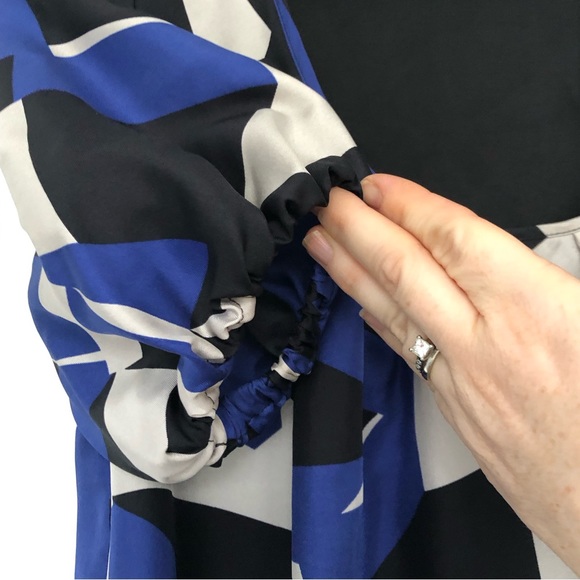 Club Monaco Silk Abstract Graphic Print Puff Sleeves Shift Dress Women's Size 2 - Picture 4 of 15